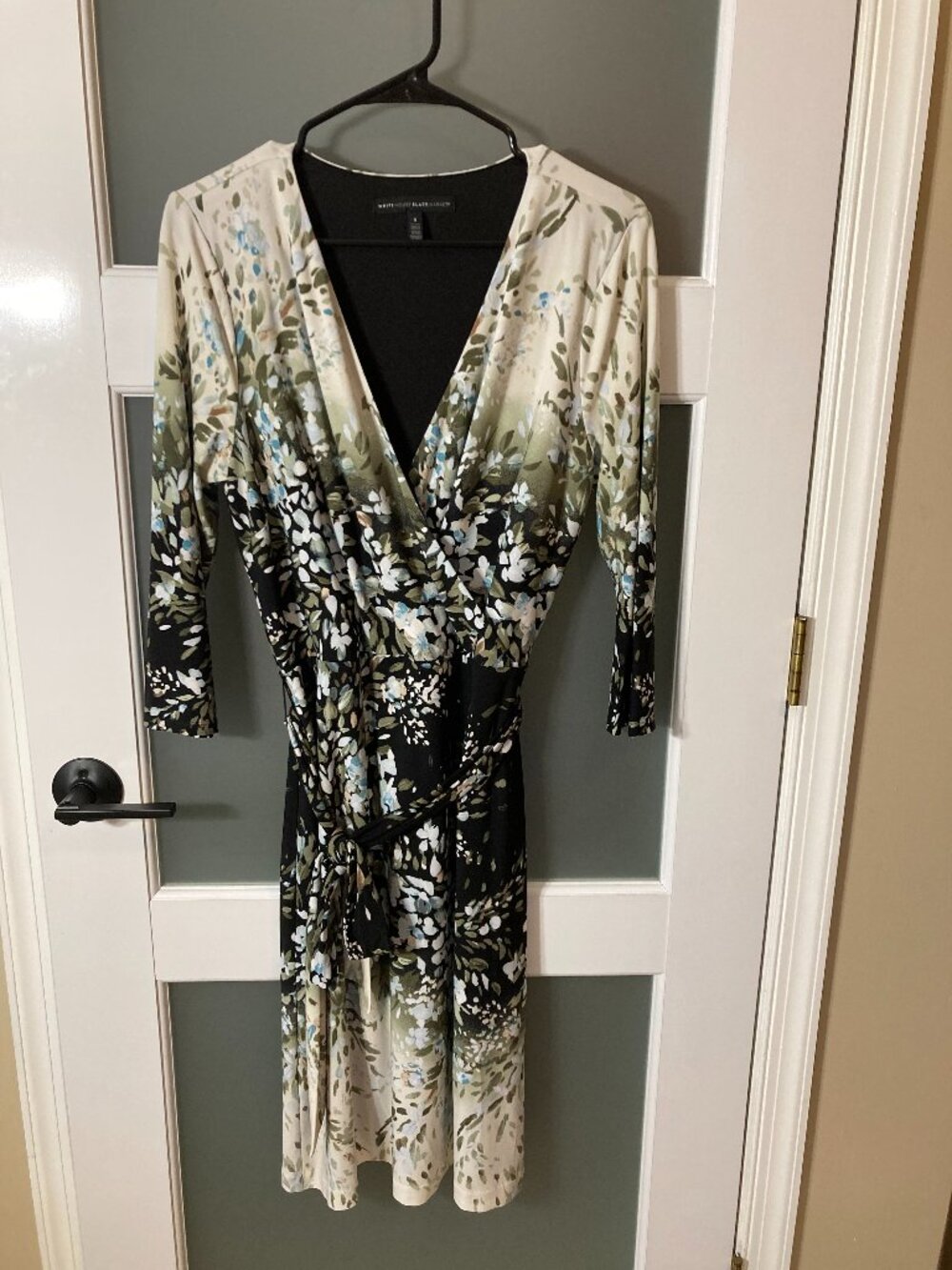 White House Black Market Watercolor Floral Faux Wrap Midi Dress - 8
